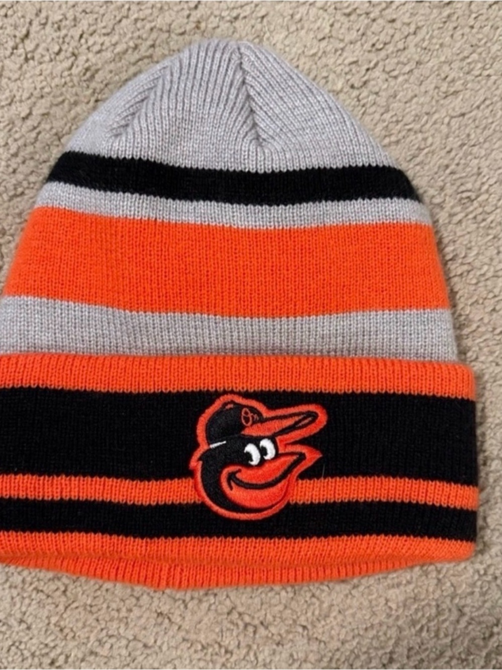 New Era Orange Black and Gray Striped Knit Beanie